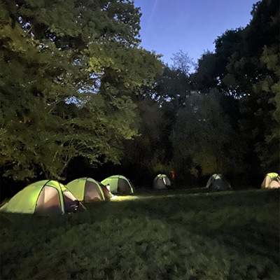 tents illuminated at night in a campsite with trees surrounding ideal for 15 camping experiences